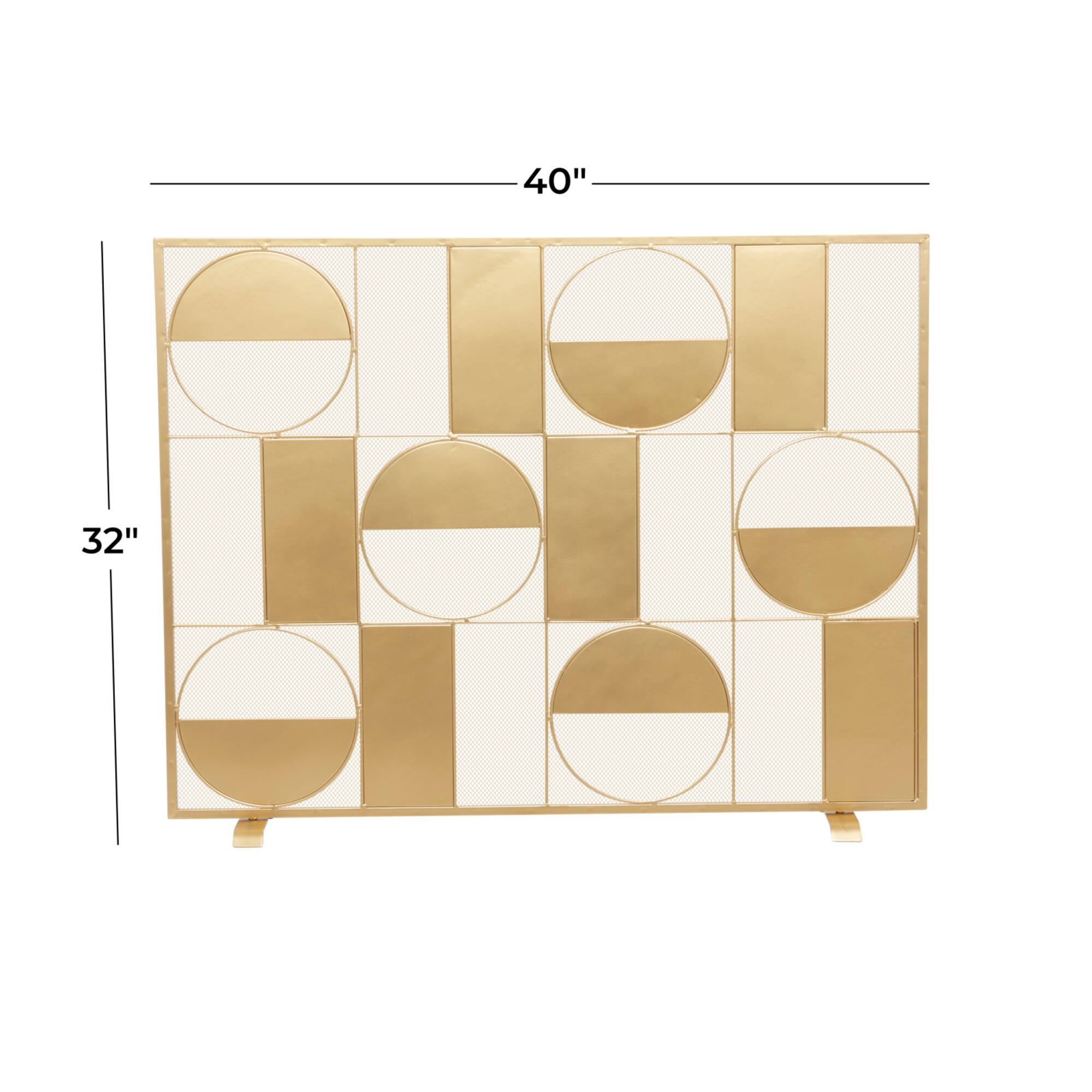 Gold Metal Contemporary Fireplace Screen, 32" x 40" x 6"
